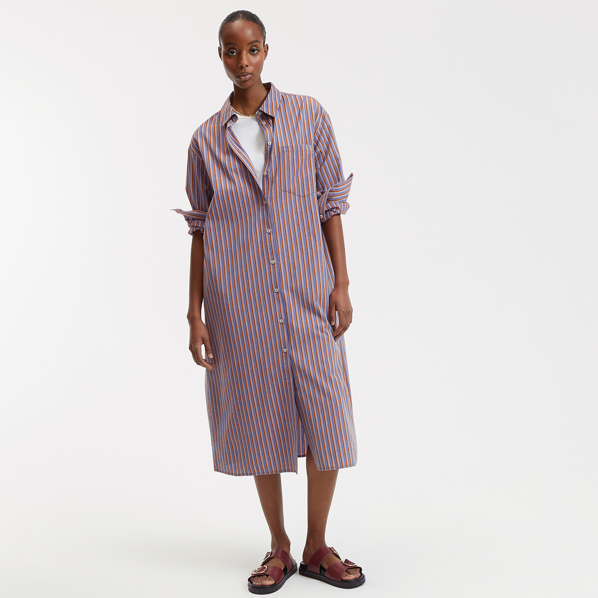 COLEÇÃO LA REDOUTE<br>Vestido camisa longo com mangas compridas e listras