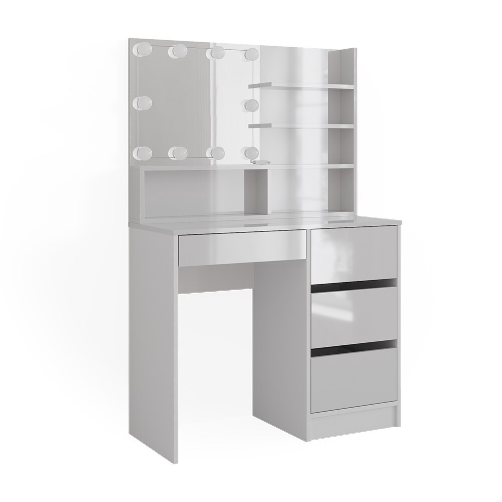 Vicco Schminktisch Sherry Weiß Hochglanz 90 x 75 cm Spiegel Regal LED modern
