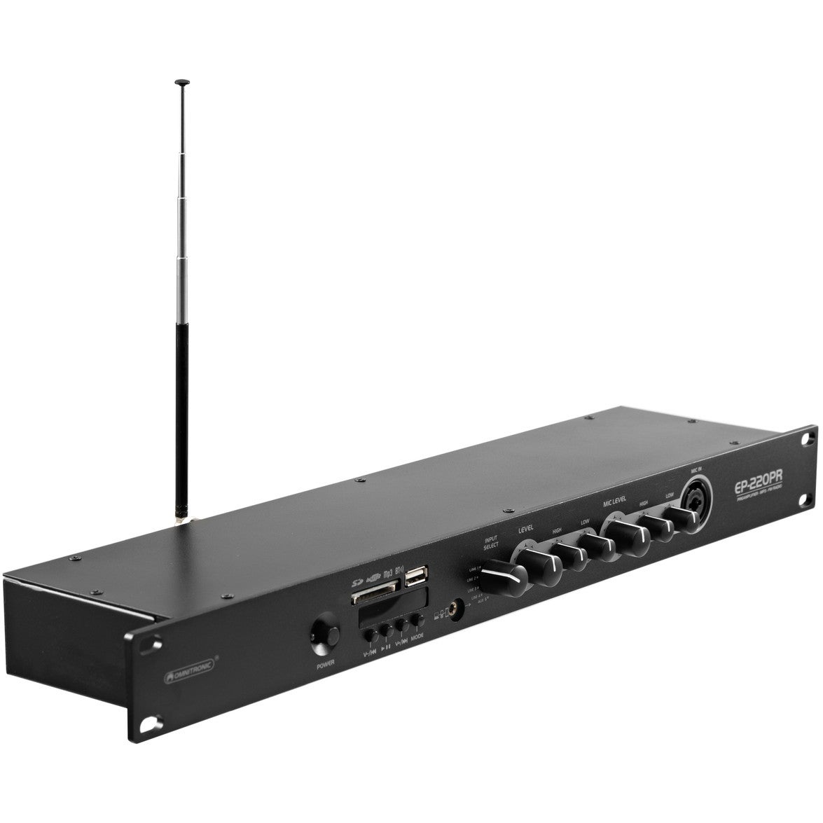 Omnitronic EP-220PR mediaspeler met USB/SD/FM radio en bluetooth