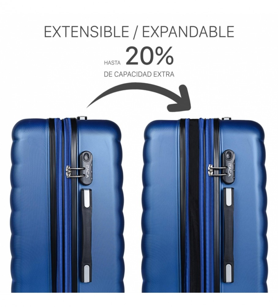 Conjunto de malas rígidas de viagem ITACA com 4 rodas, modelo 71200, azul - 55x65x75cm -