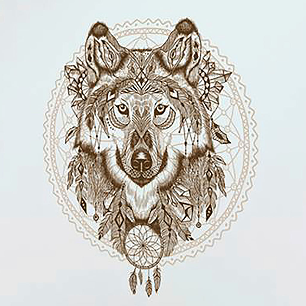 Sticker mural déco attrapes-rêves loup 70x50cm