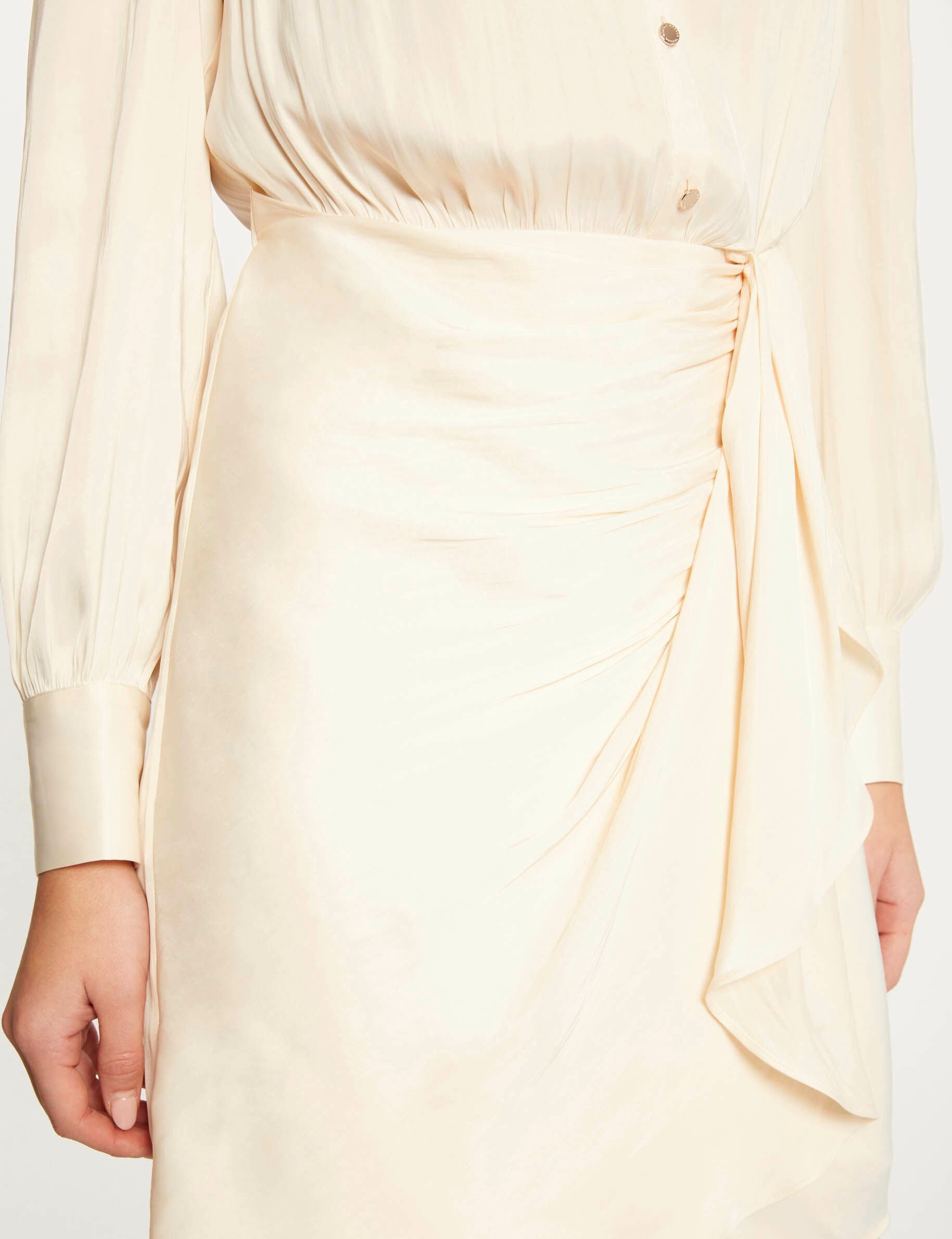 Robe droite drapée satinée ecru moyen femme - ecru_moyen
