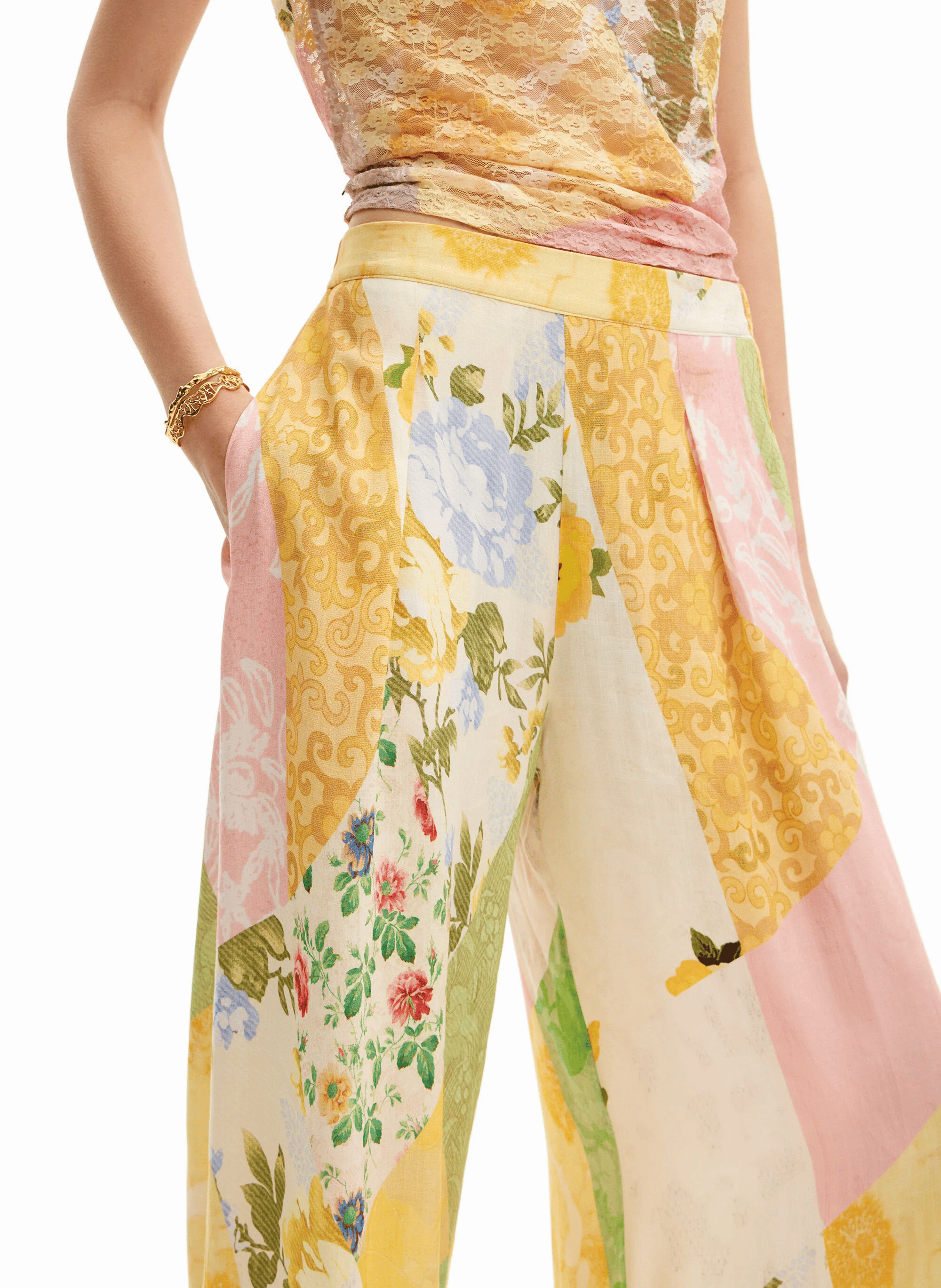 Pantalon palazzo à imprimé patchwork | Multicolore