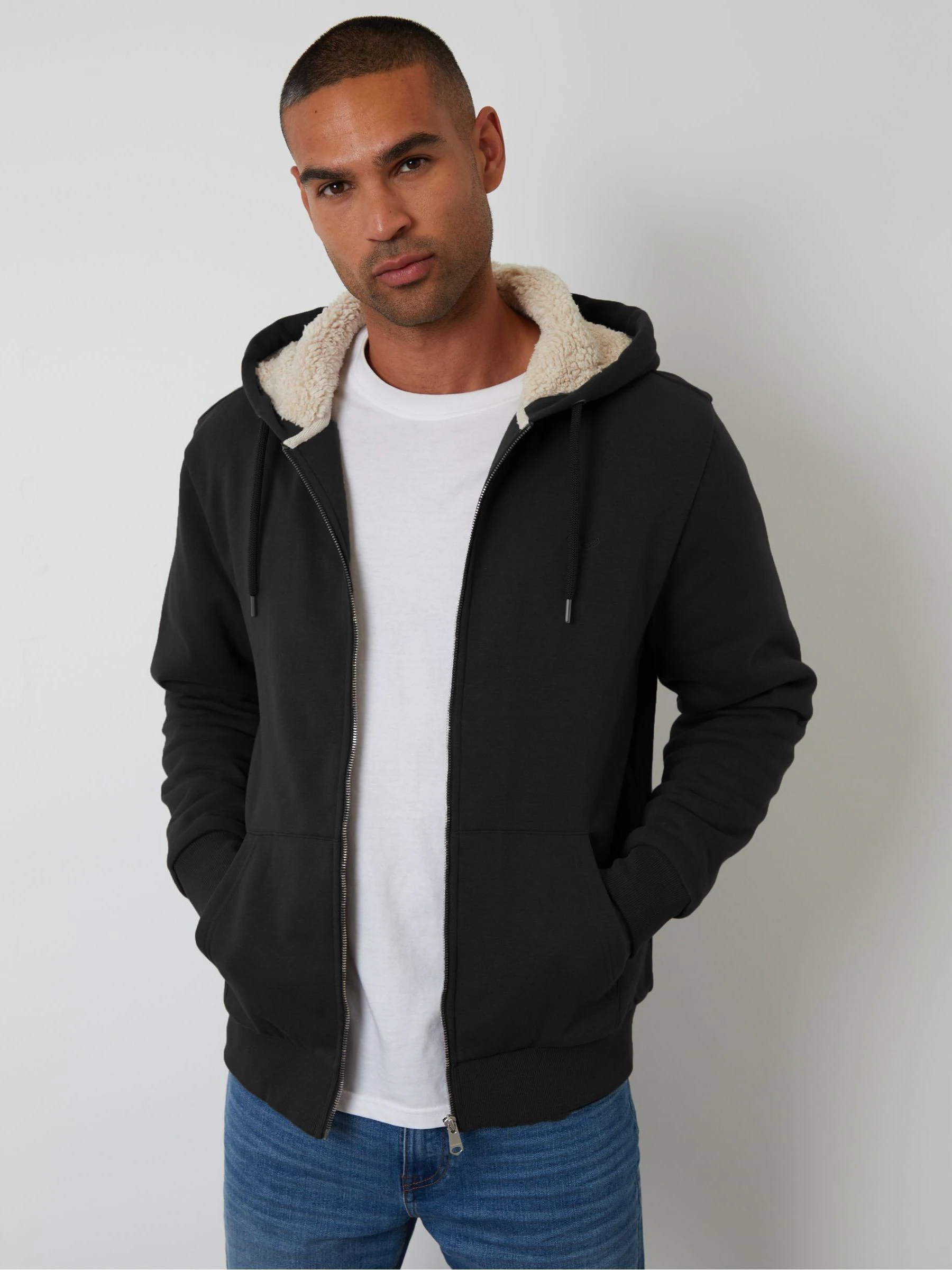 Zwart - Threadbare Borg Lined Zip-Through Hoodie