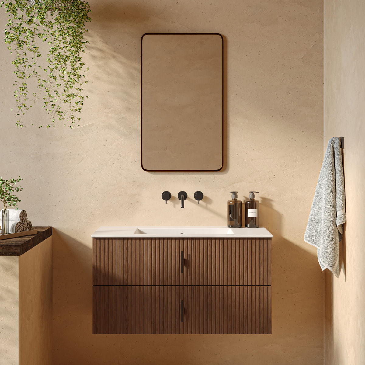 Muebles Raya onderkast ribbelfront 100cm met 2 softclose lades walnoot
