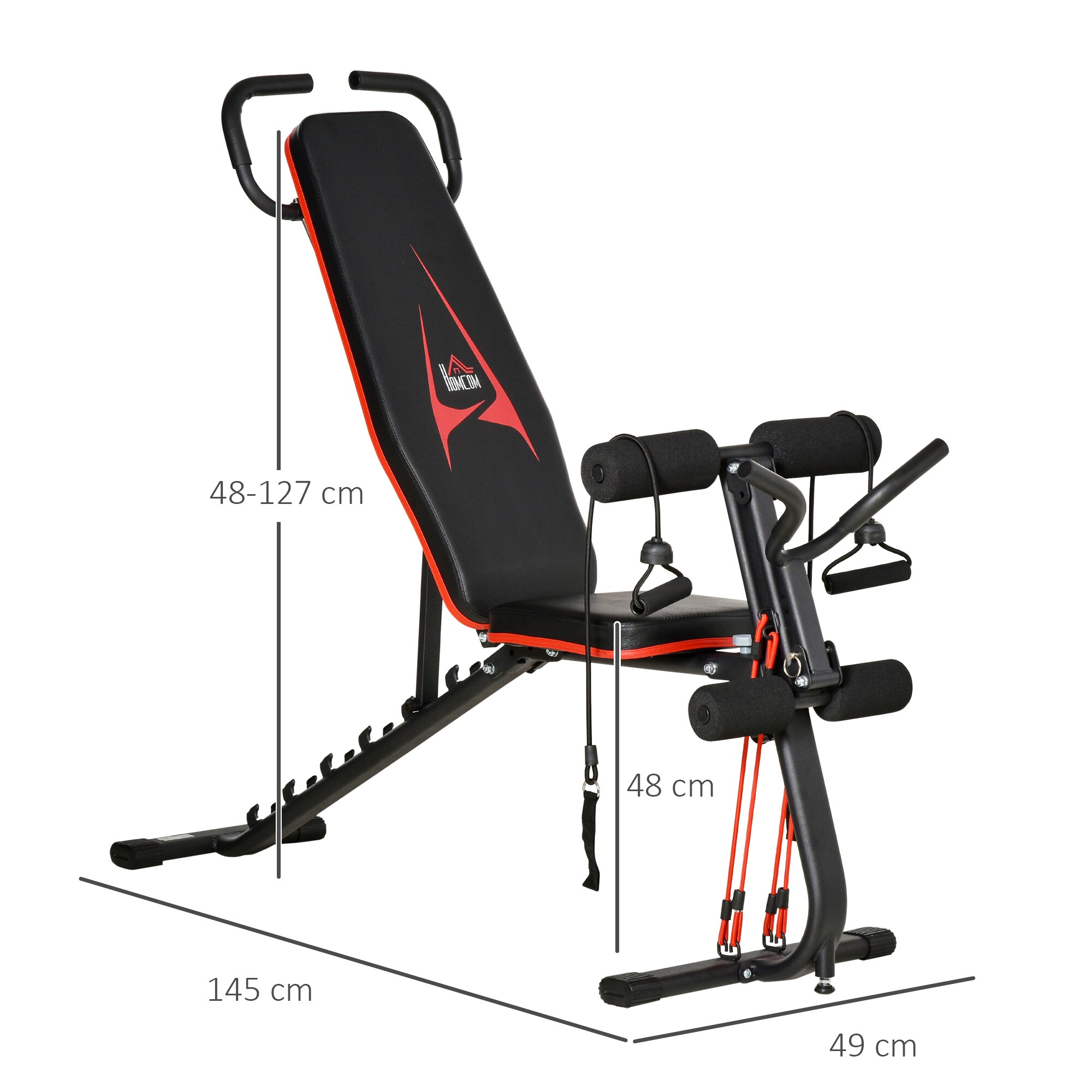 HOMCOM Hantelbank mit Knöchelpolster und verstellbarer Rückenlehne schwarz 145L x 49B x 57-127H cm