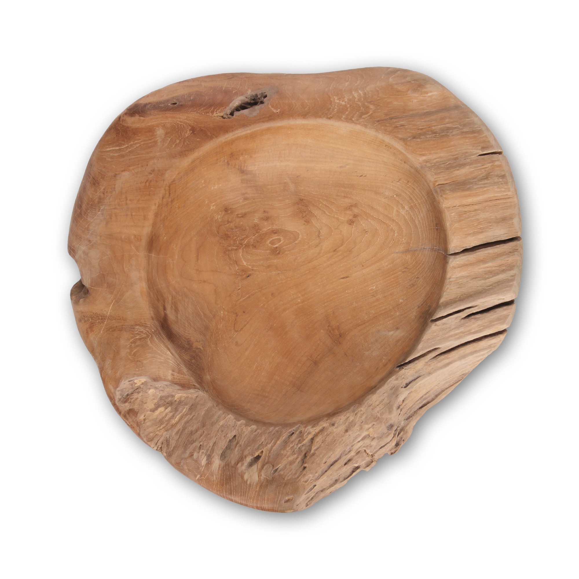 Holzschale aus Restholz, Teak, Ø min. 50 cm, H ca. 10 cm von fischer's lagerhaus