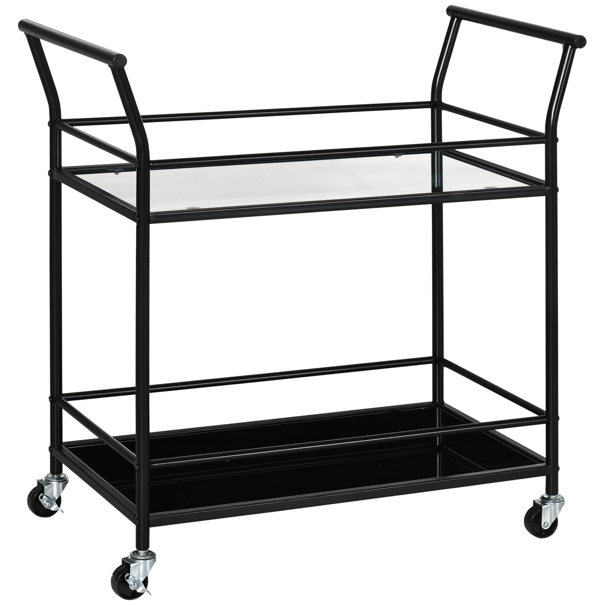 HOMCOM Küchenwagen mit Ablagen aus gehärtetem Glas schwarz 75L x 40B x 80H cm