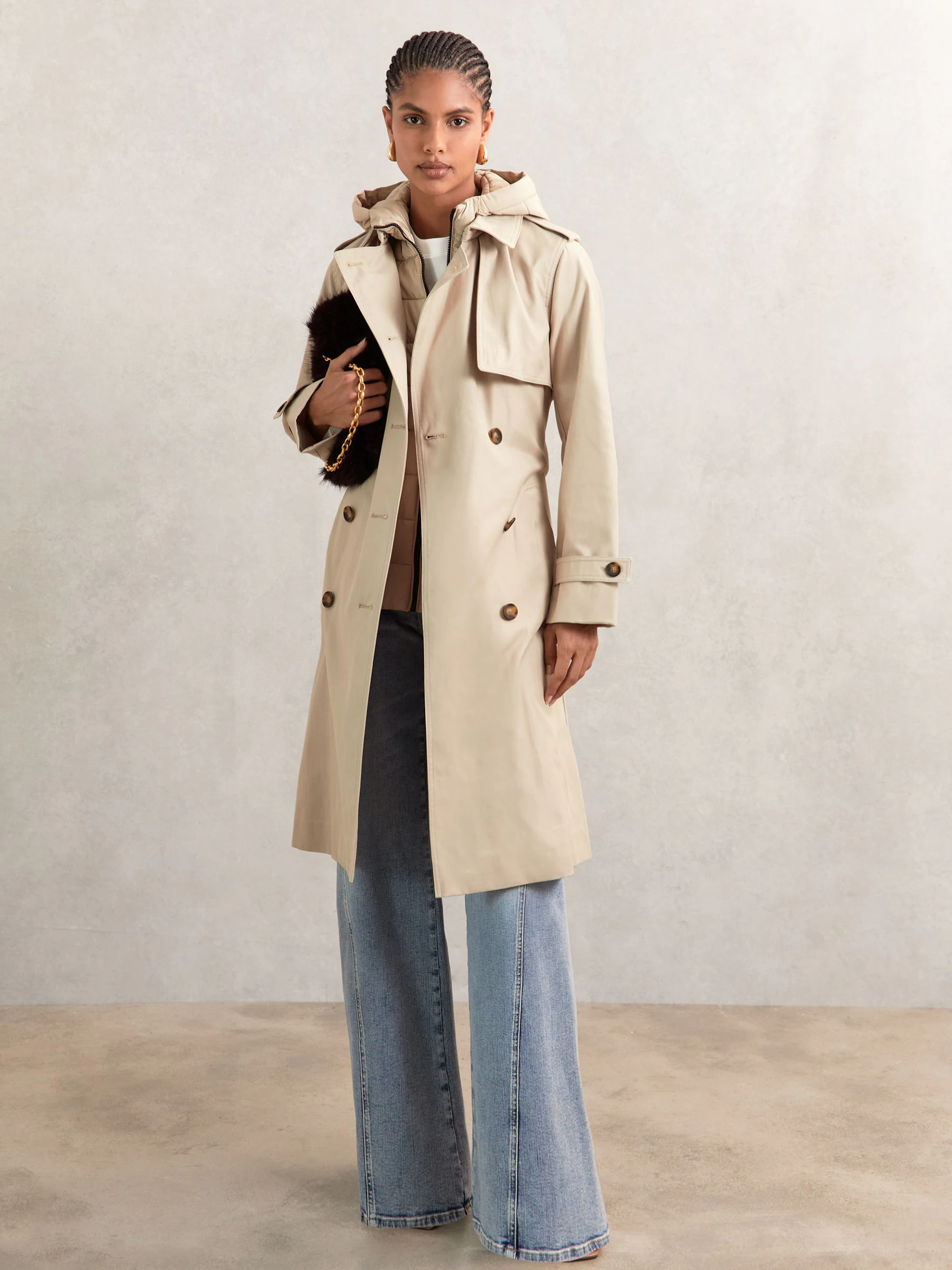 Pastelgeel - Reiss trenchcoat Double breasted Met capuchon