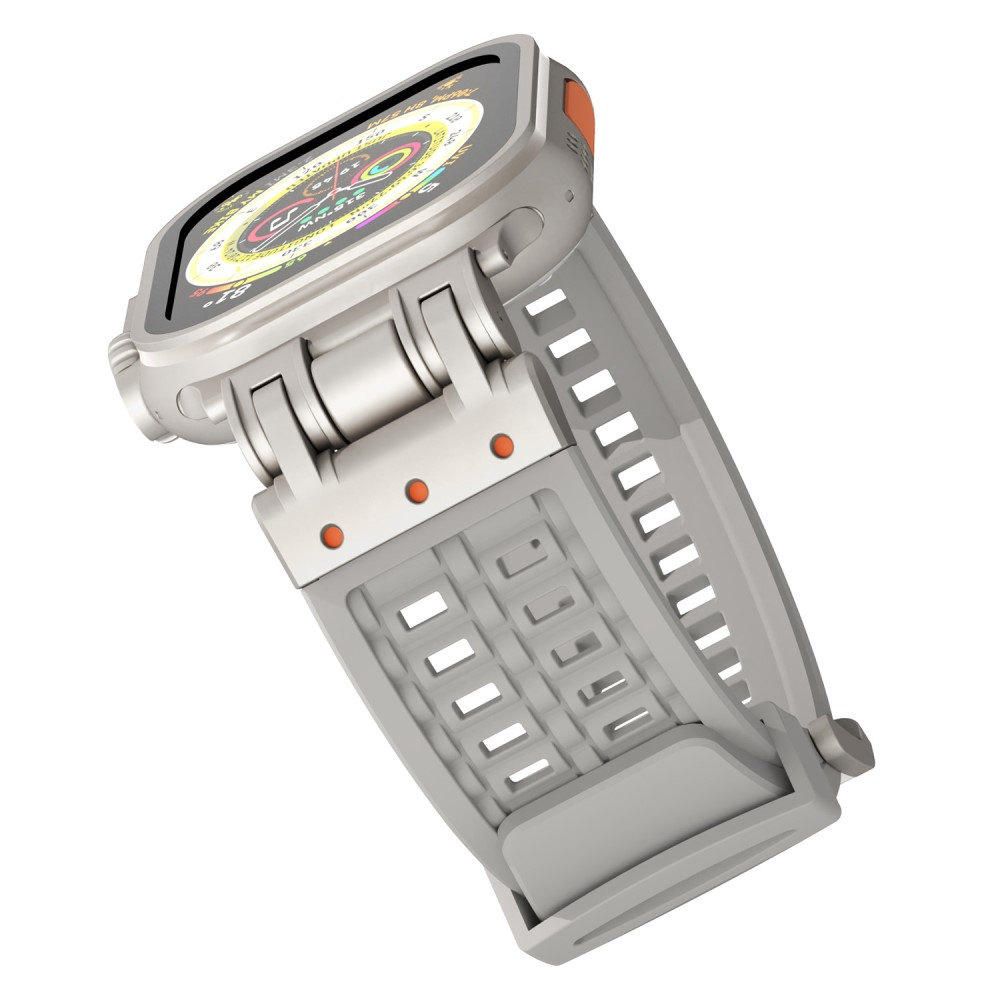 Apple Watch (49/46/45/44 mm) Silikon Armband mit dualem Dorn-Verschluss (Gelenkumfang: 135 - 220 mm) - Grau