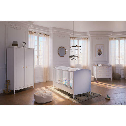 Chambre TRIO Lit 70x140 + Commode + Armoire LAFAYETTE Neige - THEO