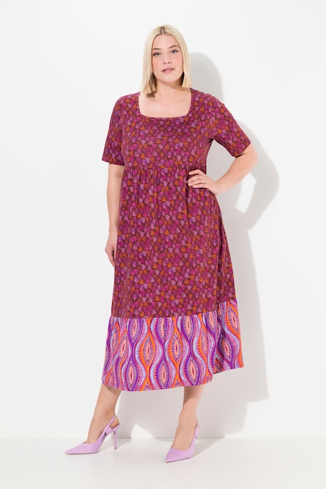 Jerseykleid, Mustermix, Carree-Ausschnitt, Halbarm