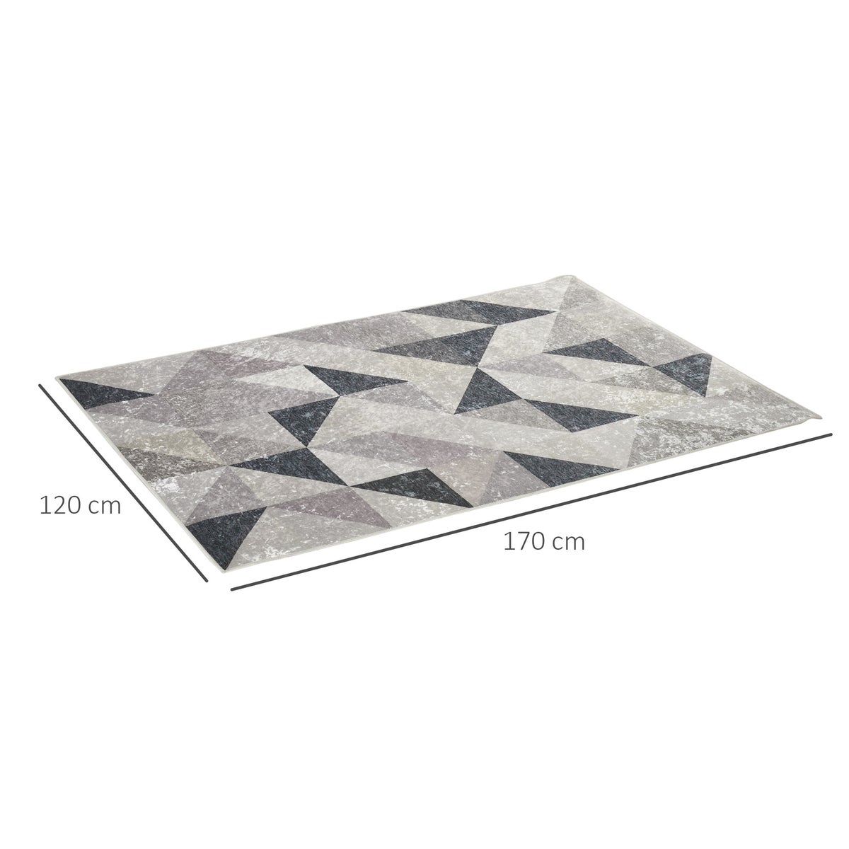 HOMCOM Vloerkleed met geometrische vormen, voor slaapkamer, woonkamer, keuken, vliesrug, 120 x 170 cm, polyester, grijs+zwart+wit