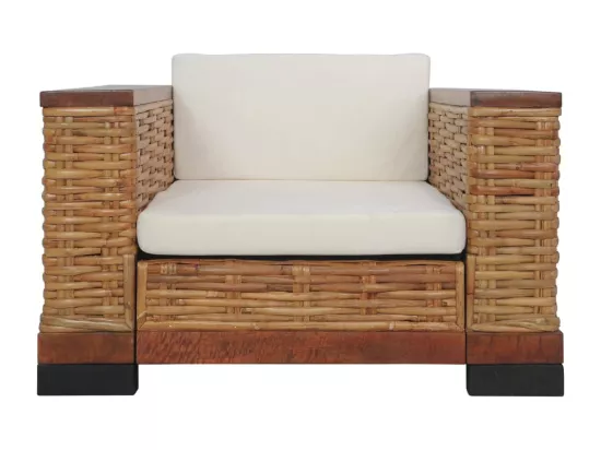 Ensemble de canapés 2 pcs avec coussins Marron Rotin naturel