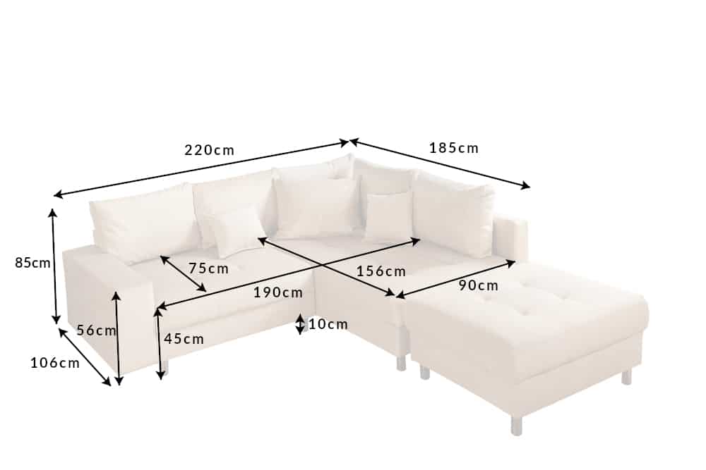 Moderne Wohnlandschaft KENT 220cm champagner beige Vogue Velours Samt Federkern mit Hocker