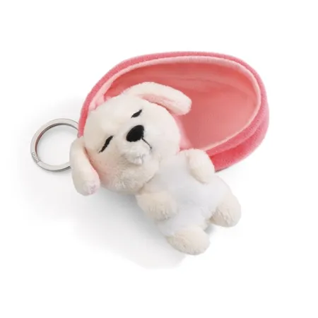 NICI Schlüsselanhänger Sleeping Pets Hund 8cm creme