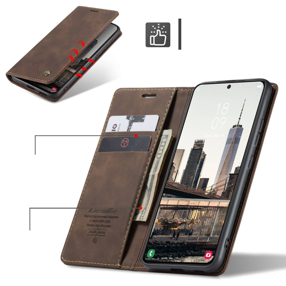 Samsung Galaxy S22 5G Leder Tasche Flip Wallet Etui mit Kartenfächern - Dunkelbraun
