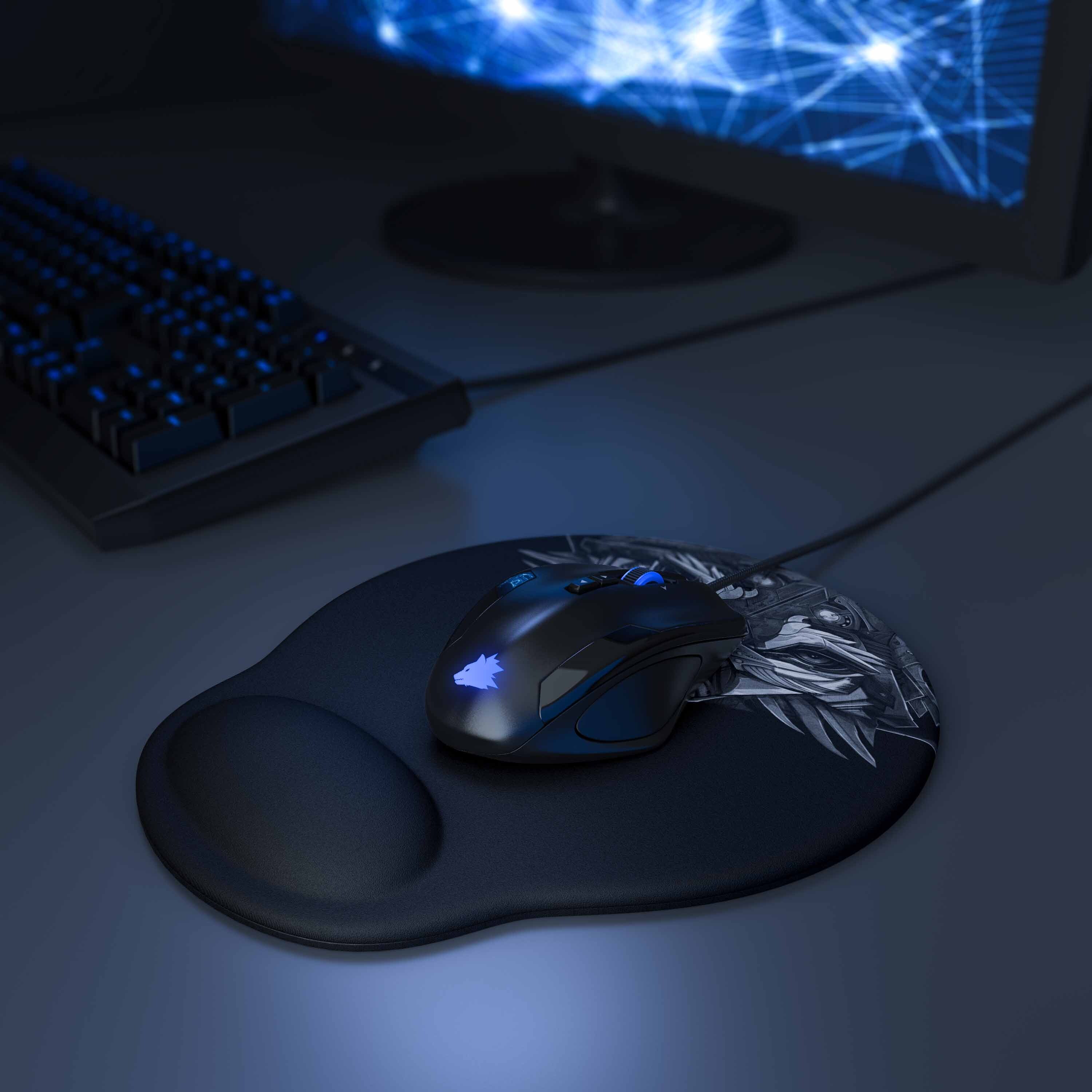 Titanwolf Gaming Mauspad mit Handgelenkauflage, Office Gel Mousepad mit Handgelenkpolster, schwarz