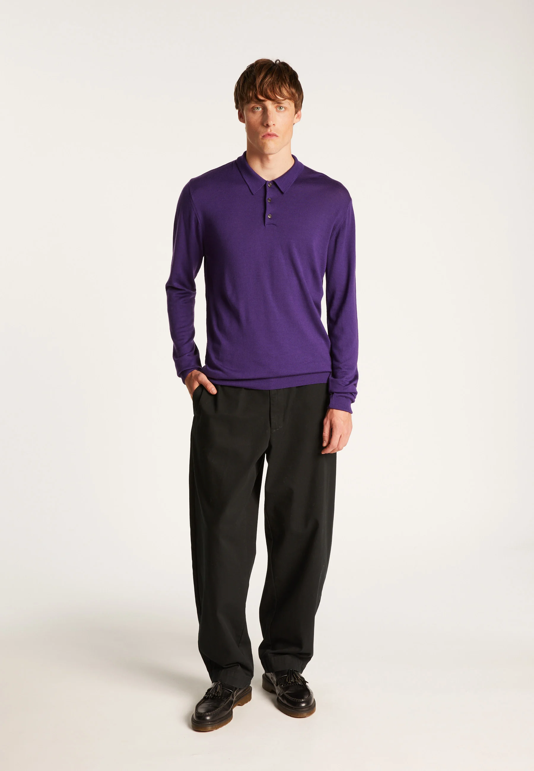 ENIAH24 - Pull col polo en laine mérinos | Violet