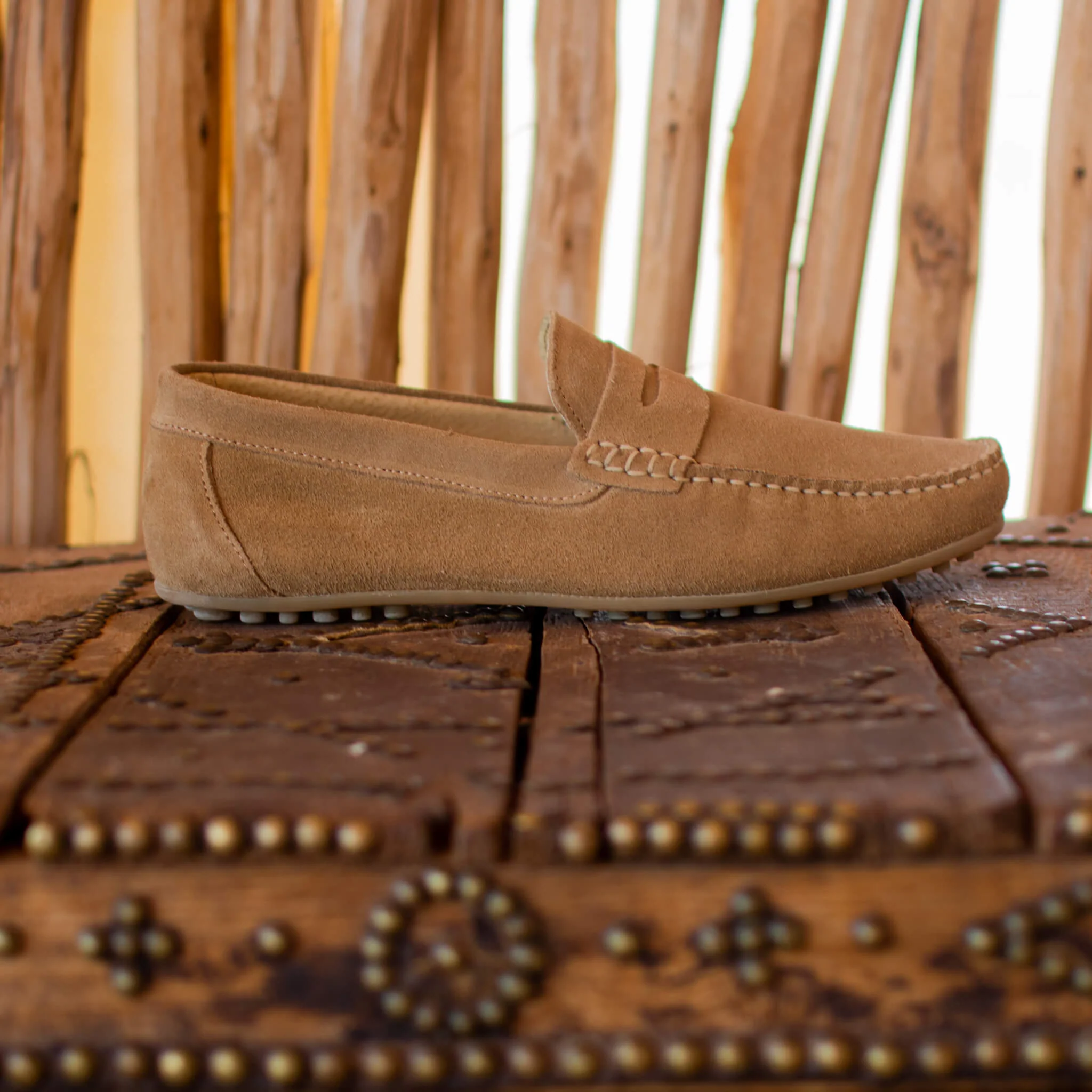 Fred-Mocassin souple en velours taupe