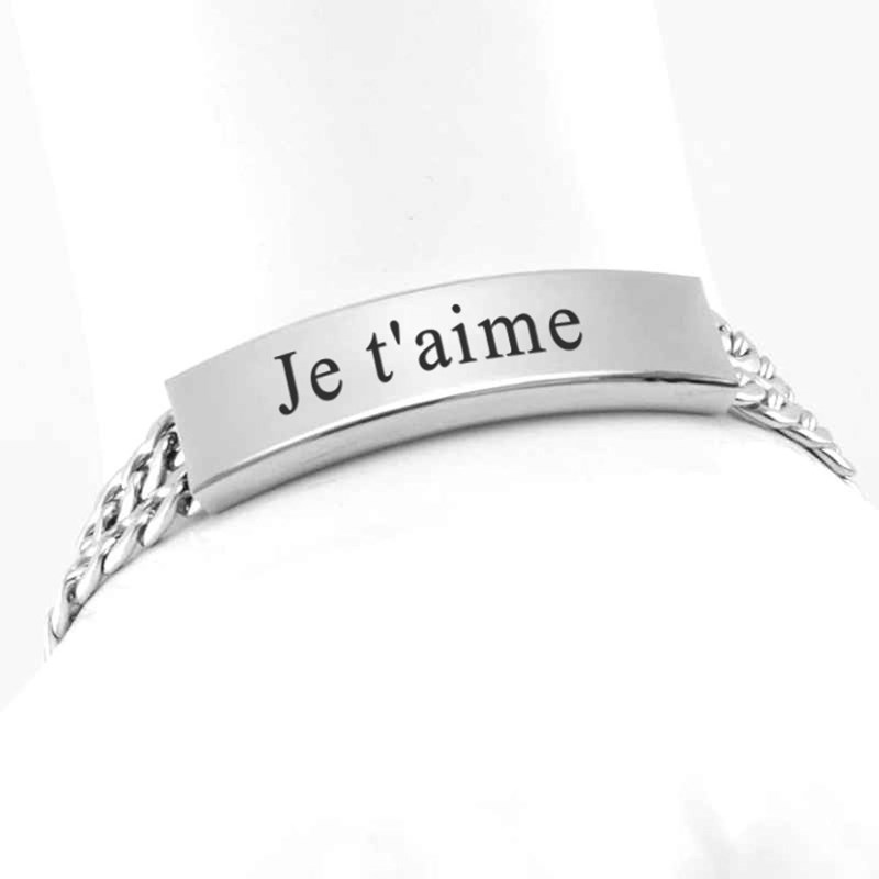 Bracelet gourmette multirang avec plaque coulissante acier inoxydable prénom gravure personnalisée