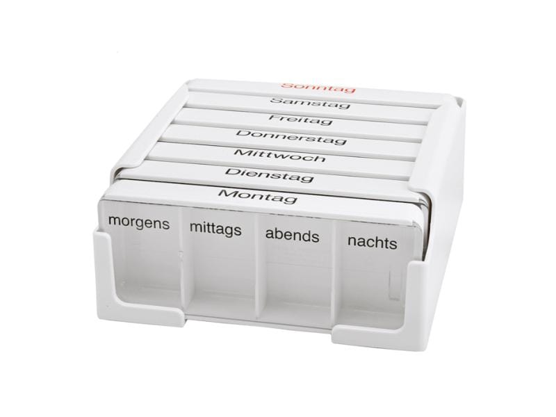 Medi 7 Wochenpillenspender Medi-7 mit 4 Fächern pro Tag wei Medikamentenbox mit 7 einzeln entnehmbaren Tagesdosen