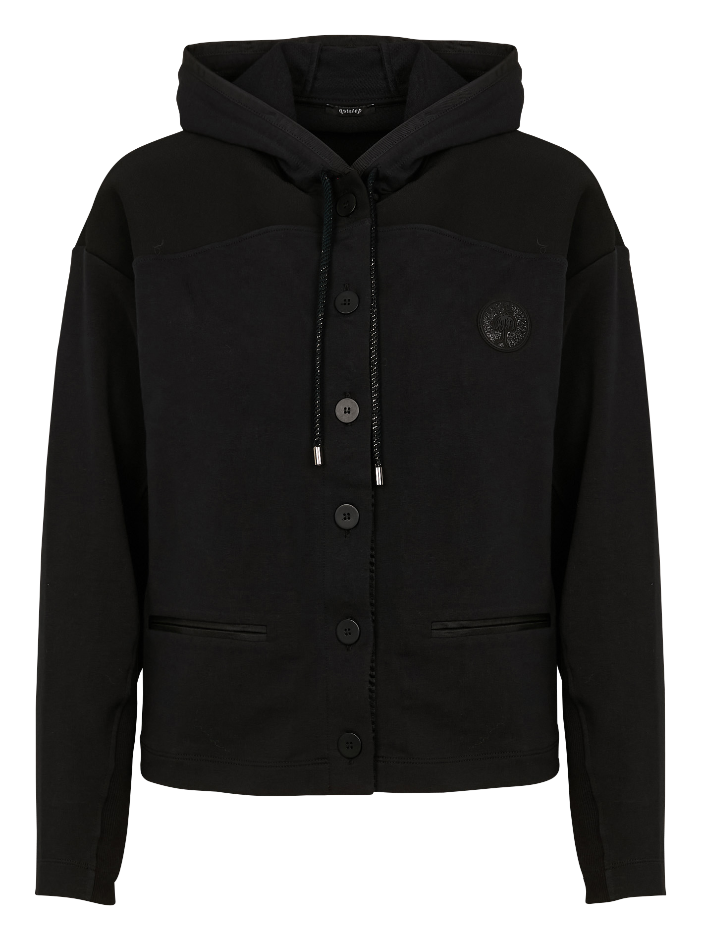 MABOIA - Gilet droit à capuche en coton mélangé | Noir