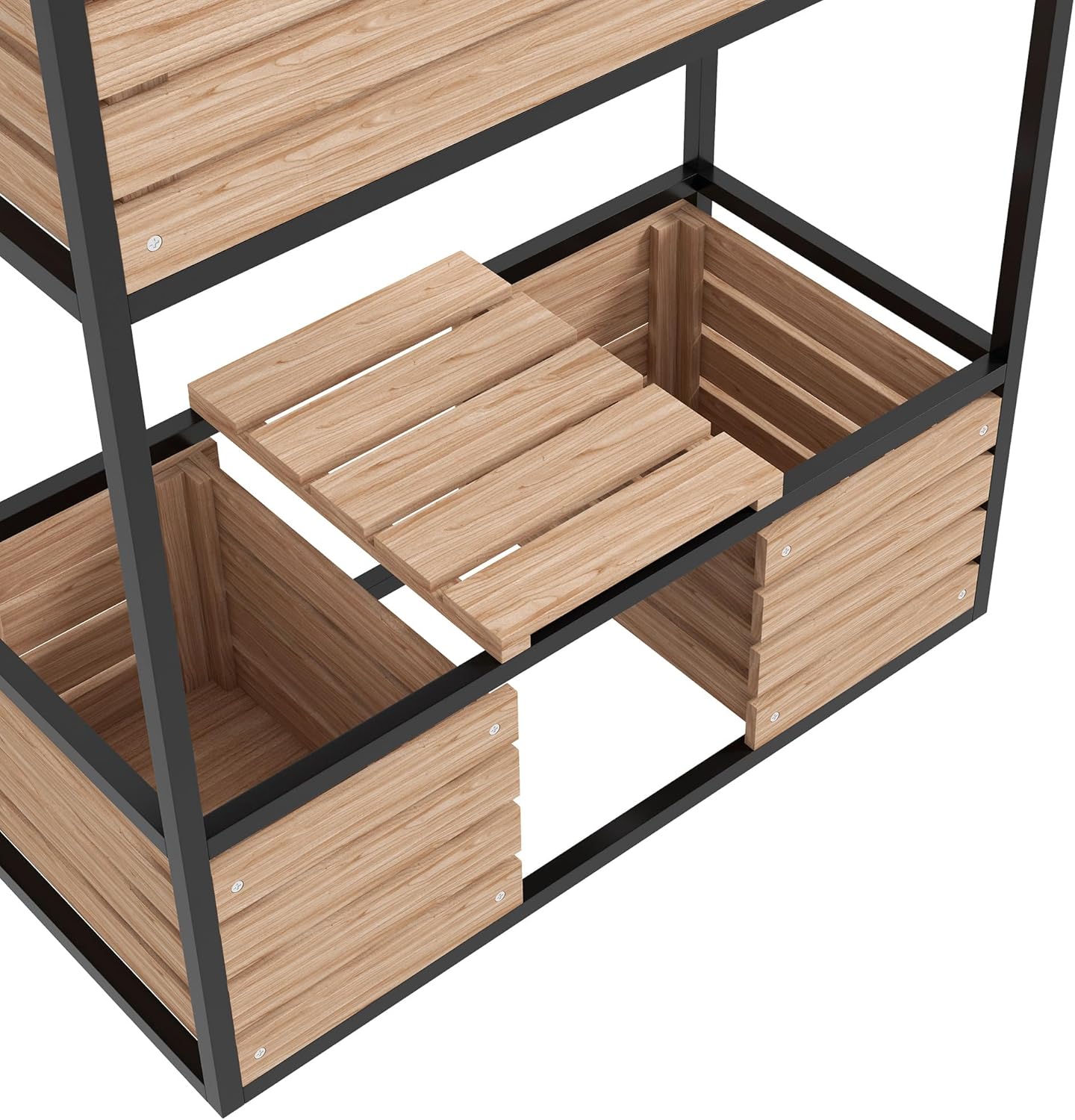 Outsunny Hochbeet aus Holz, 2-Stufiger Blumenkasten mit Ablage, Erhöhtes Gemüsebeet mit Innenvlies, Kräuterbeet für Garten, Balkon, Hellbraun, 83 x 39 x 100 cm