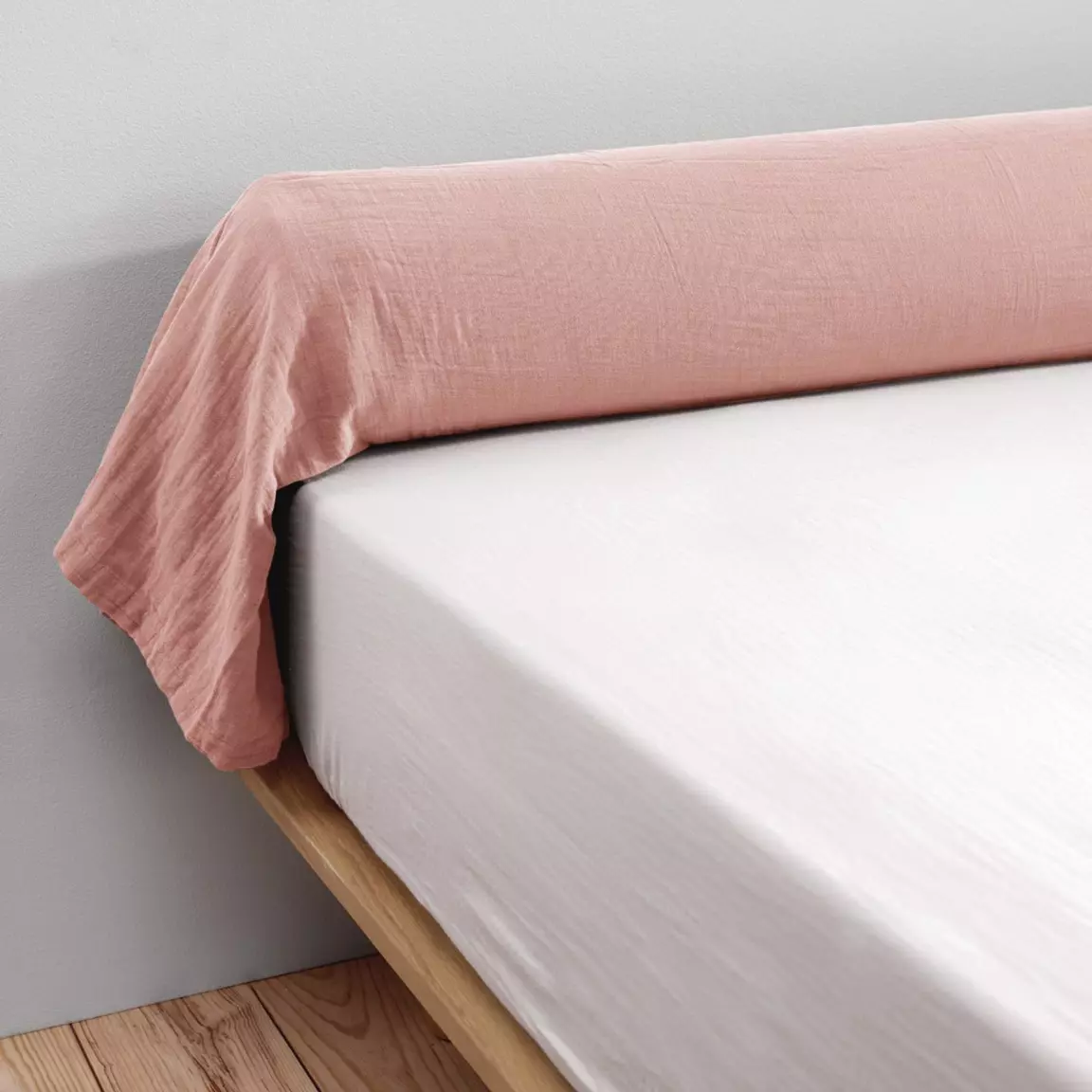 Taie de traversin gaze de coton (L185 cm) Gaïa Rose pêche