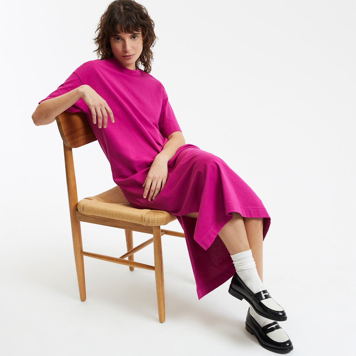 COLEÇÃO LA REDOUTE<br>Vestido longo em jérsei, fechamento com botão no ombro