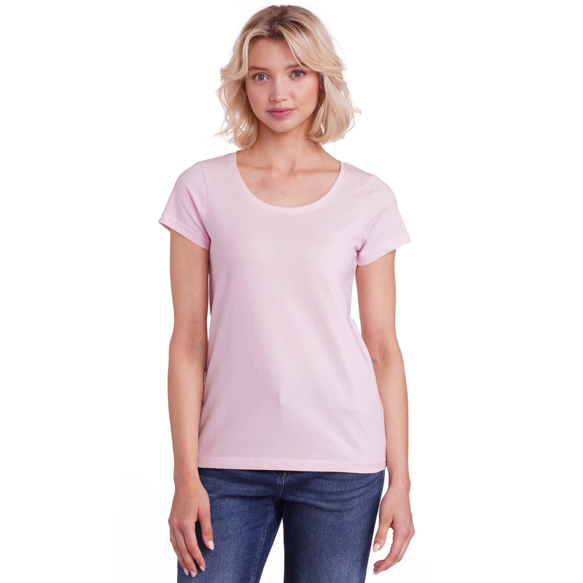 Famy 3 Damen T-Shirts im Basic-Look hellrosa / weiss / dunkelblau