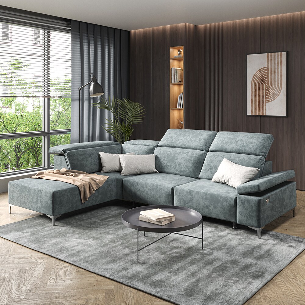 VitaliSpa Ecksofa Loungesofa Boxspringsofa James Grau Relaxfunktion 218x86 cm modern Wohnzimmer Sofa Wohnzimmercouch Loungeecke Polstereckcouch Taschenfederkern USB-Anschluss Fußteil ausfahrbar