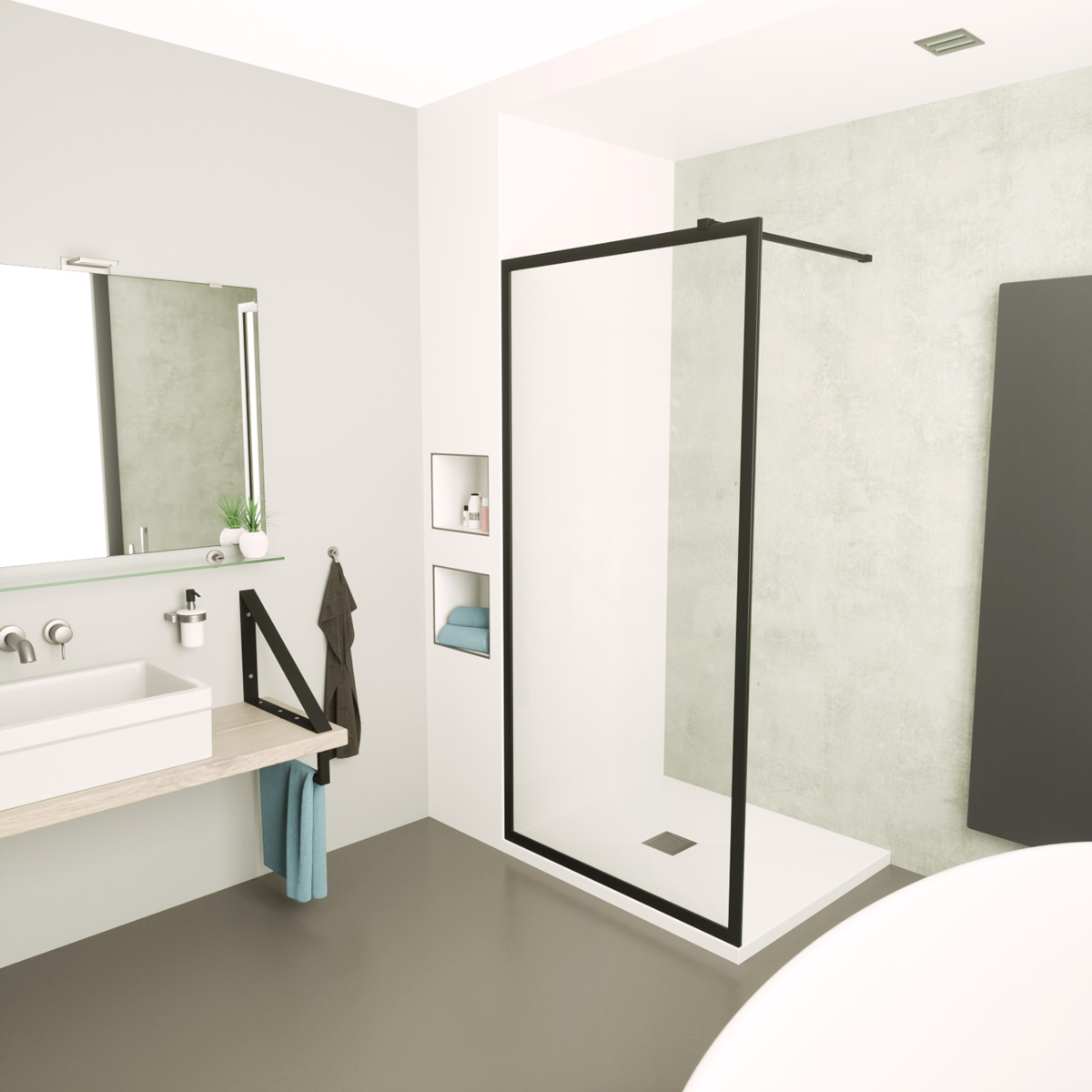 Saniclear Block douchewand mat zwart 100x200cm anti-kalk 8mm