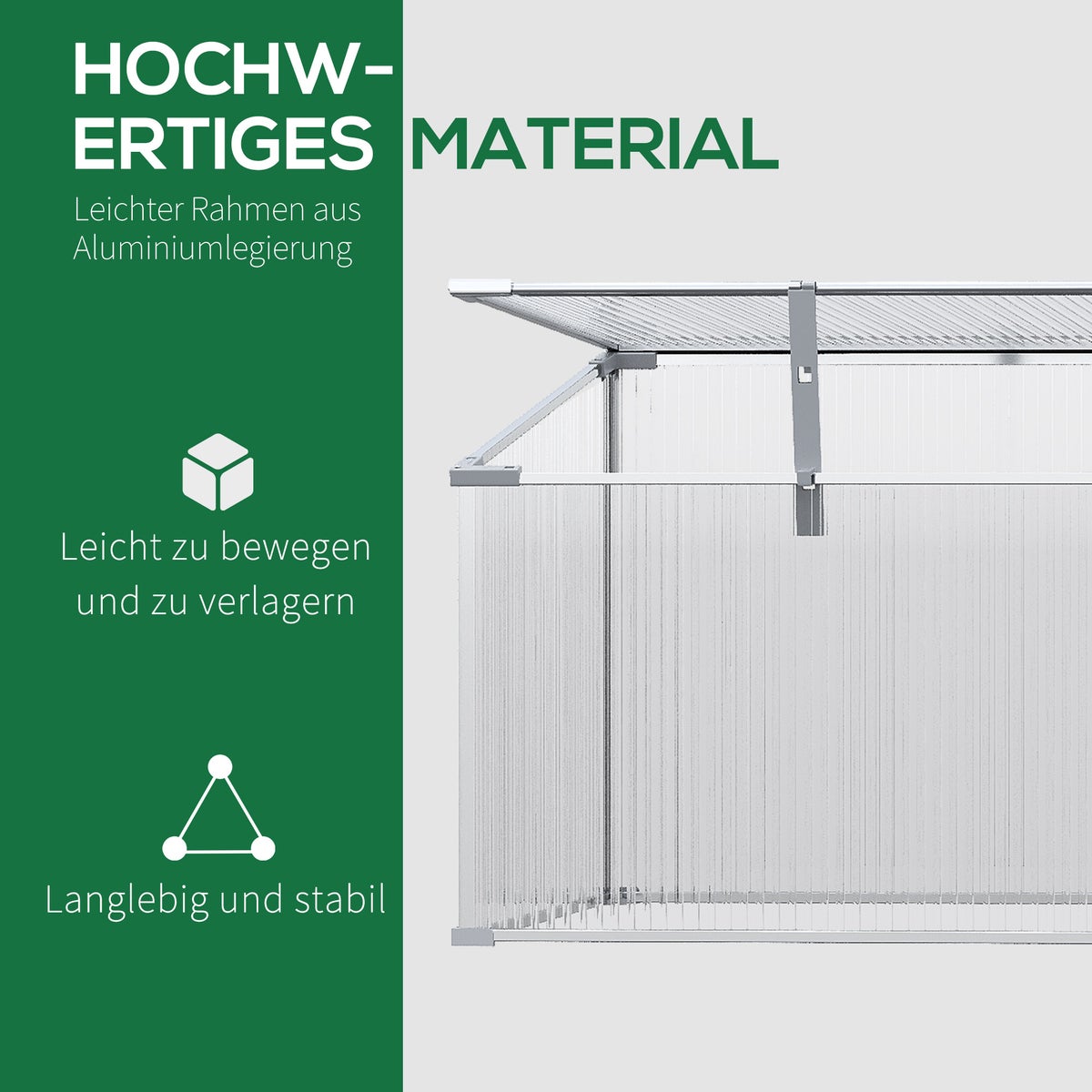 Outsunny Aluminium Kweekbak, Kweekbak met verstelbaar dak, 180 x 51 x 51 cm, Aluminium, Zilver