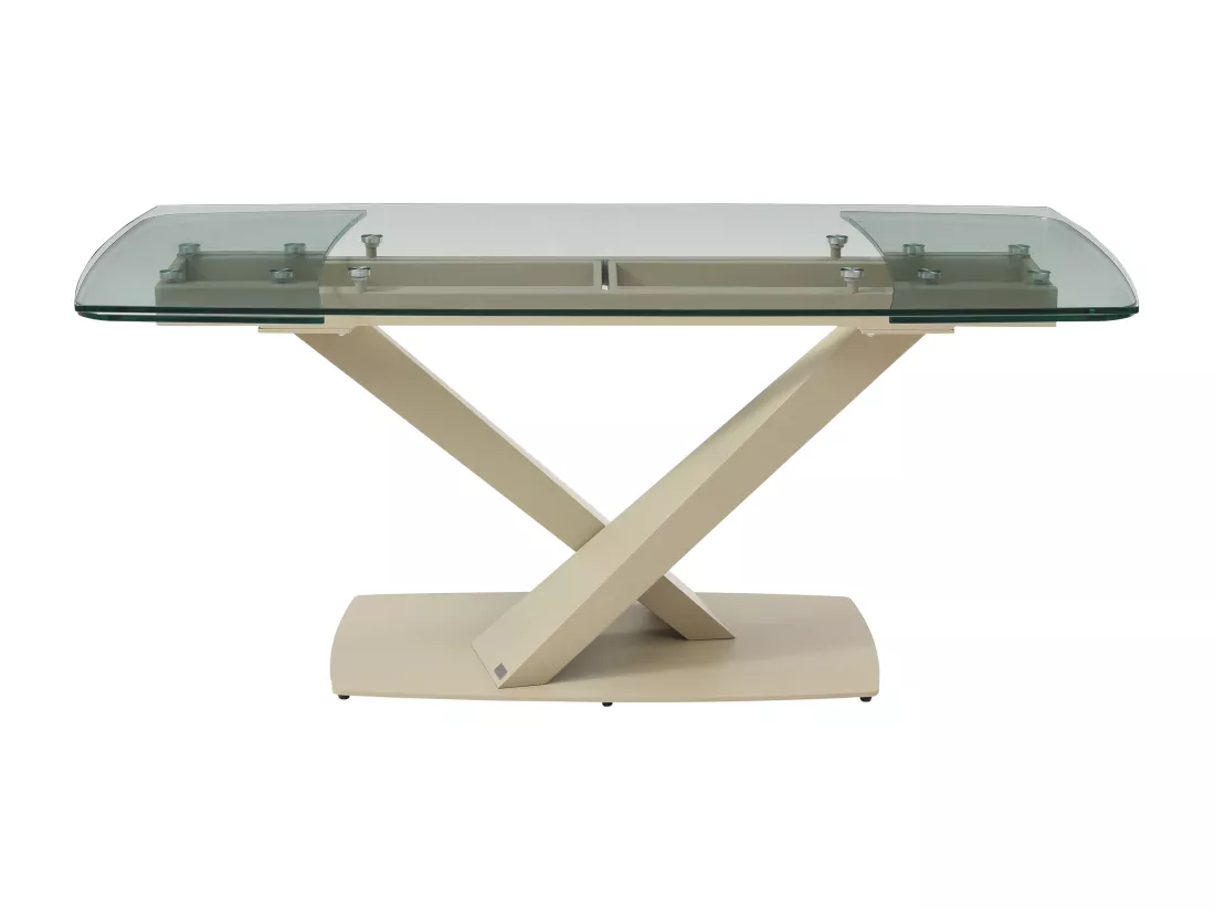 Table à manger extensible 6 à 10 personnes en verre trempé et métal - Transparent et beige - MALATA de Maison Céphy