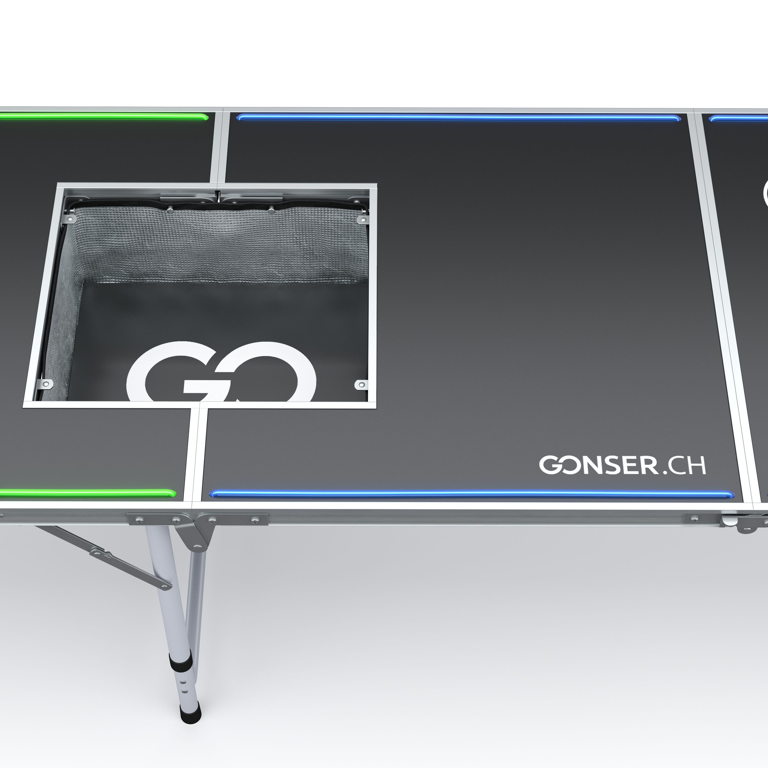 LED Beer-Pong Tisch mit Kühltasche 240 x 60 cm