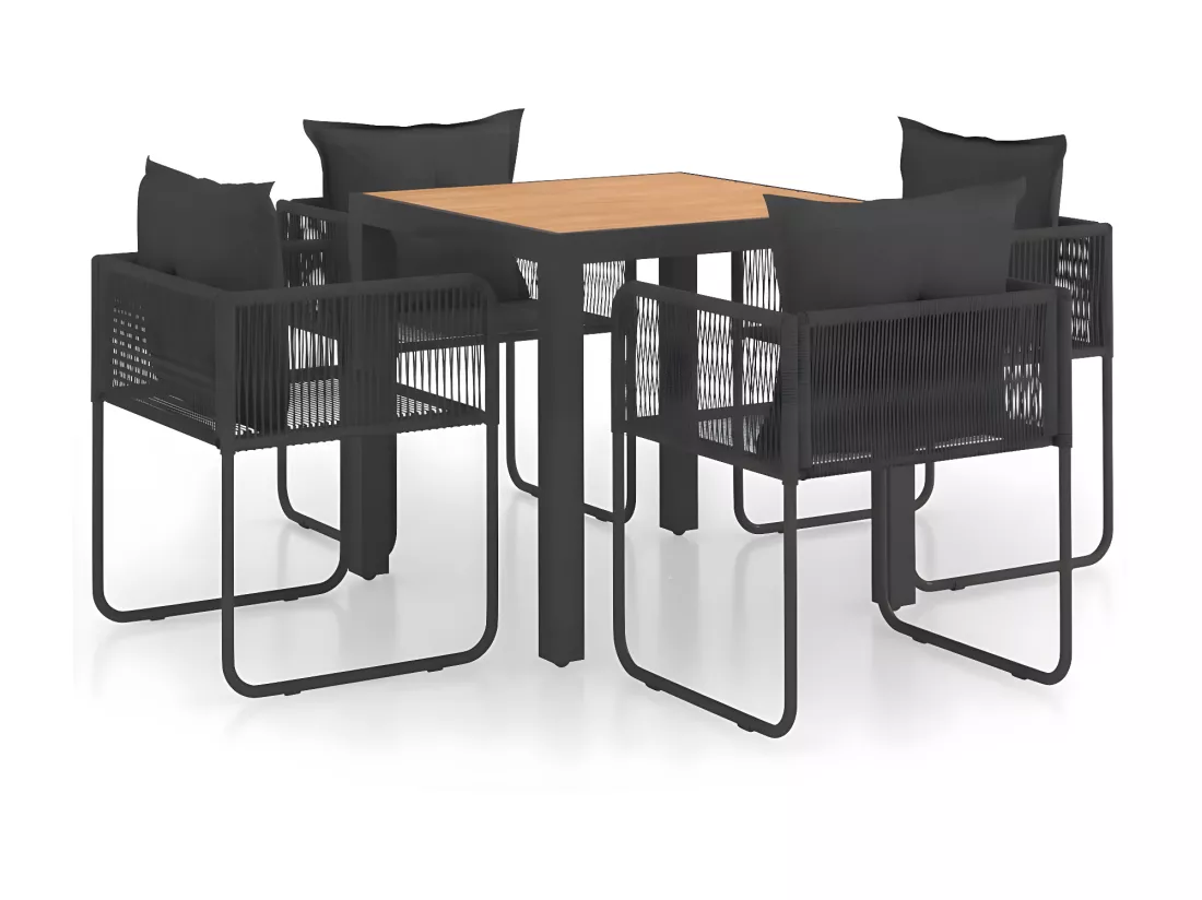 Salon de jardin 5 pcs PVC Résine tressée Noir et marron