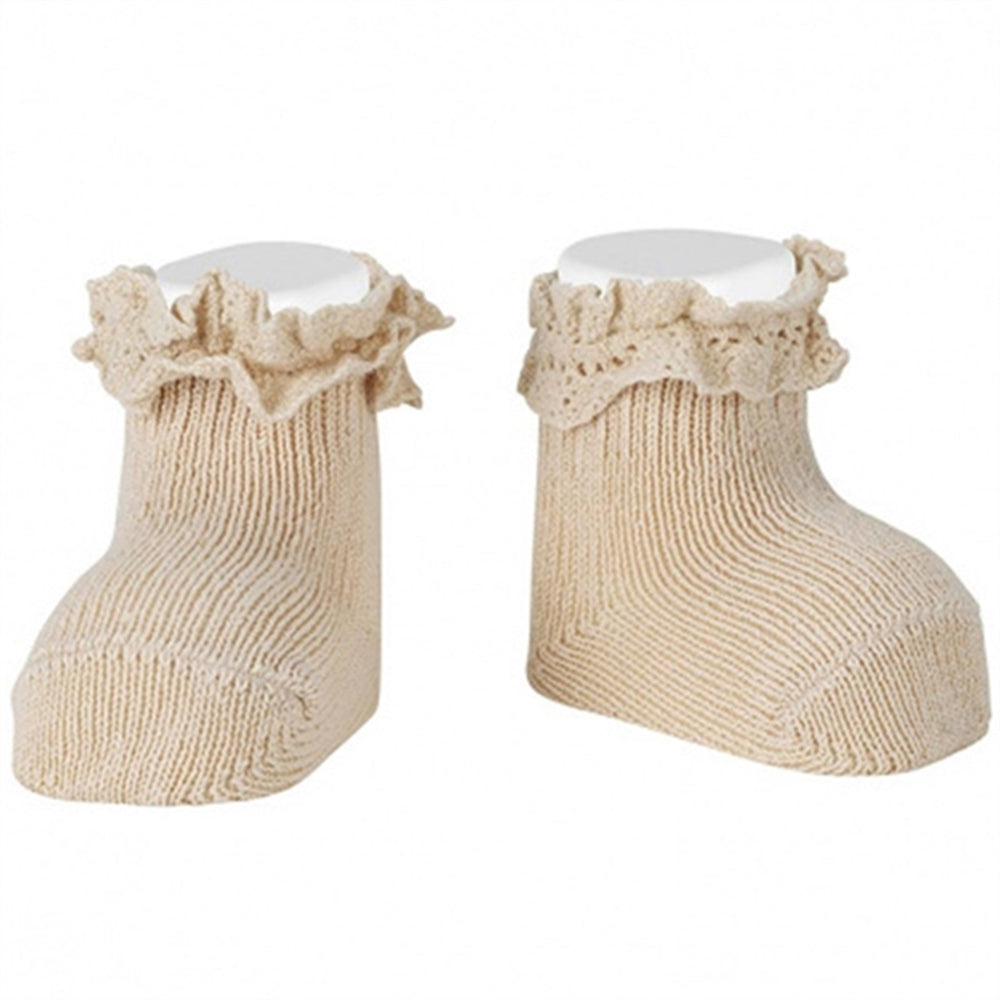 Rib Strømper m. Blondekant Linen - Cóndor