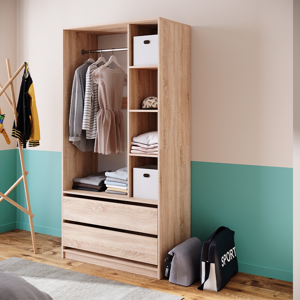 Vicco Kleiderschrank Elmo Eiche 100 x 200 cm mit 2 Schubladen