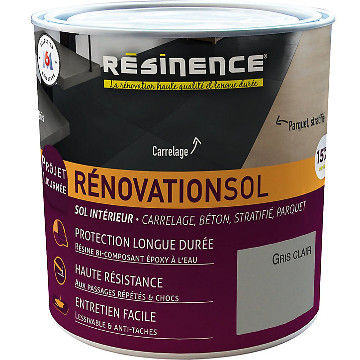 Résine de rénovation sol bi composante époxy Résinence gris clair 300ml