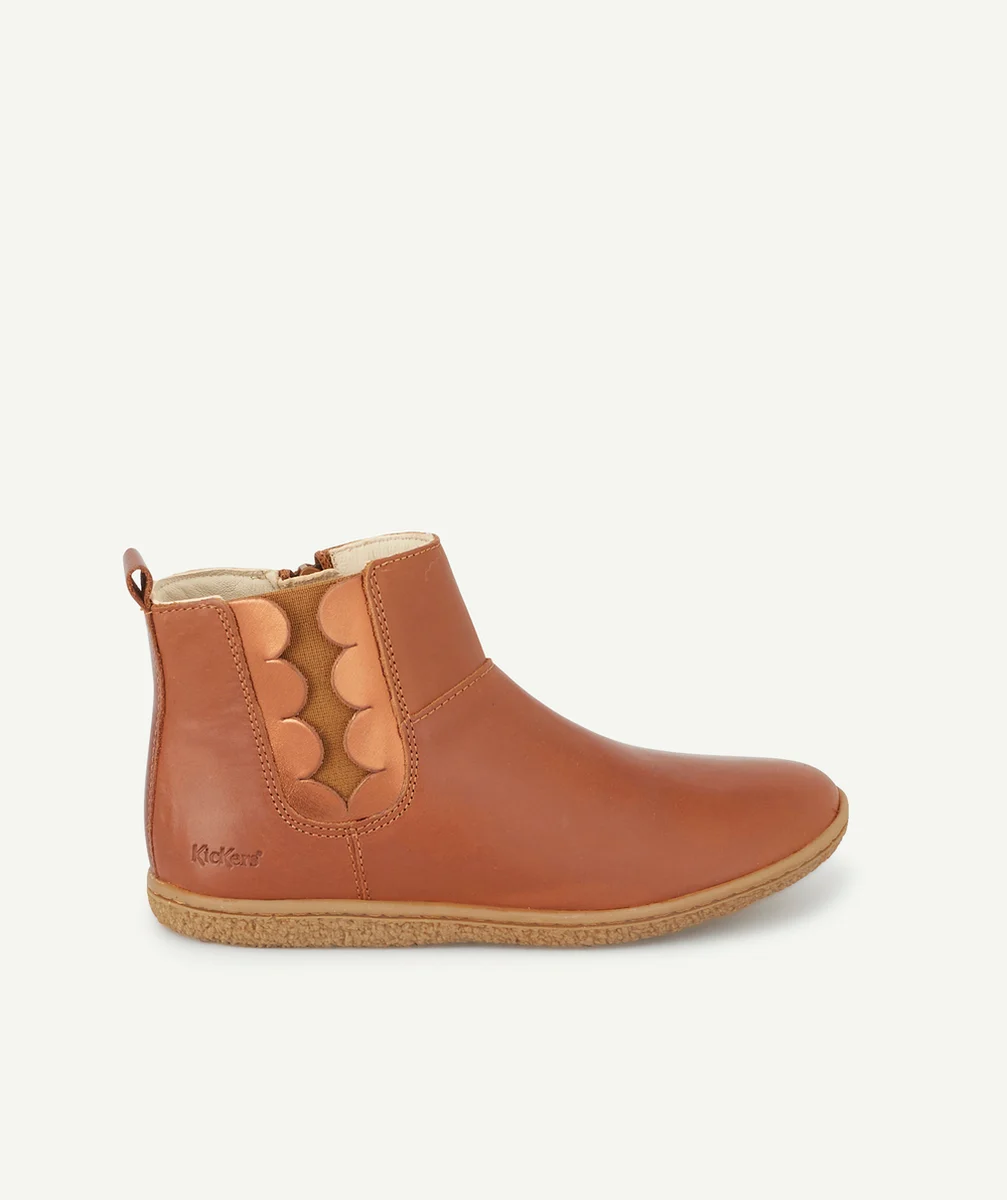 KICKERSBOTTINES FILLE EN CUIR CAMEL METALLISÉ