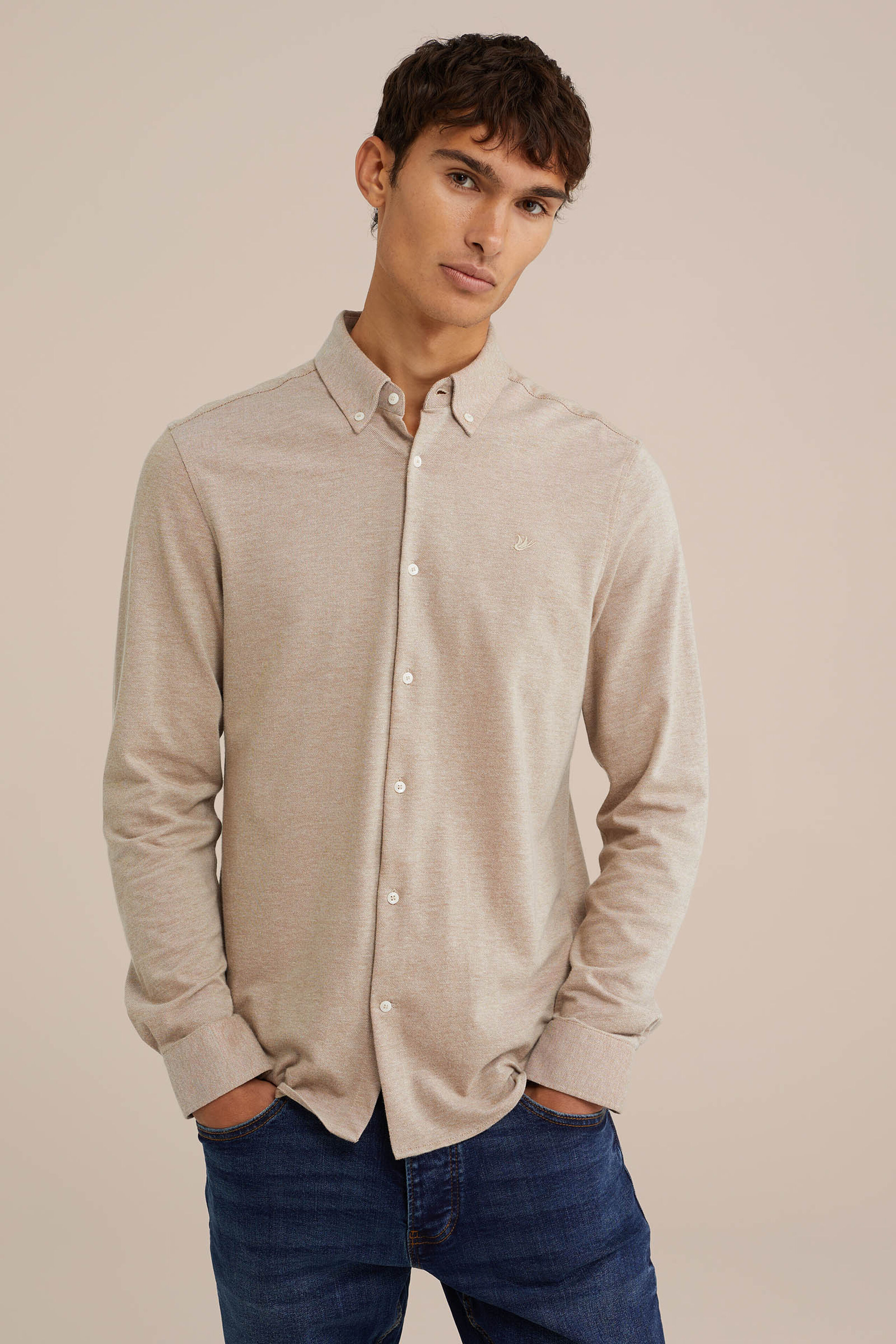 tall fit overhemd van piquéjersey WE Fashion Beige
