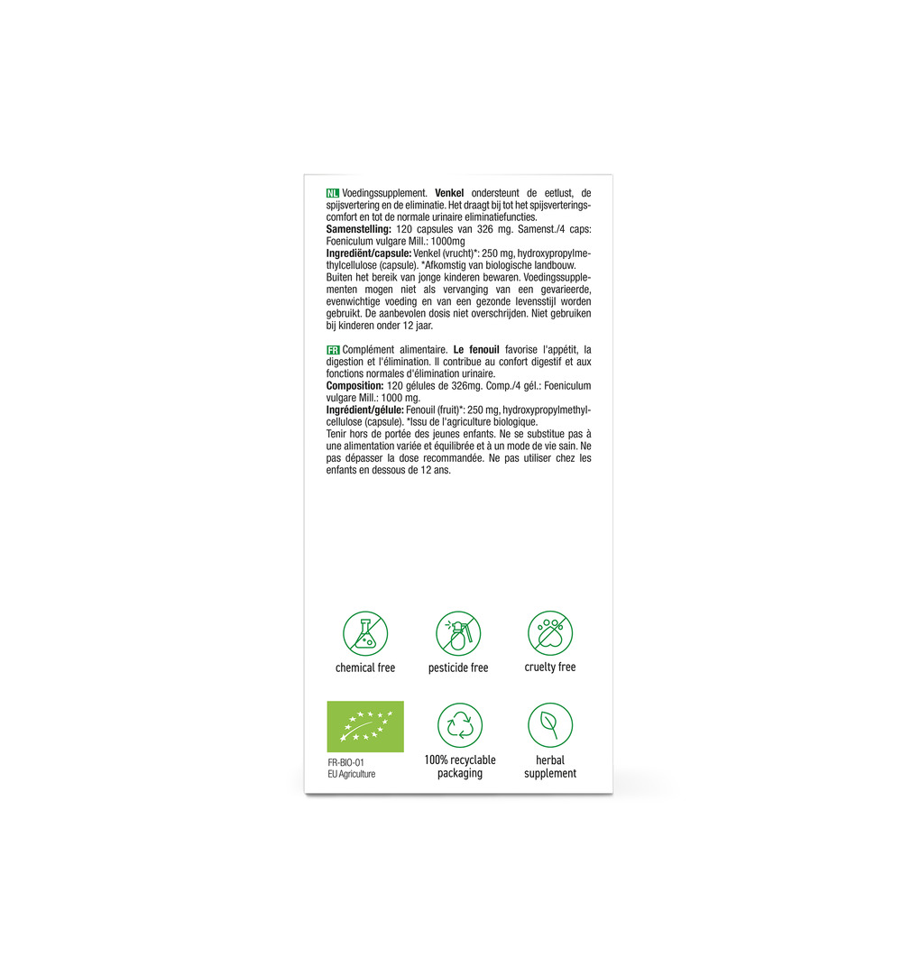 Purasana Venkel/Fenouil Vegan Bio (120 vega capsules)