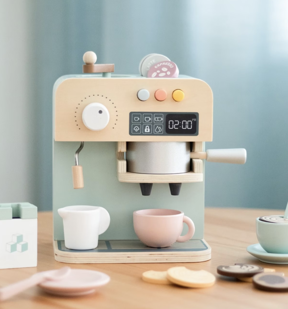 (21-tlg. Set) Holz Kinder Kaffeemacher Spielzeug Kaffeemaschine Küche Zubehör Lern Spielset (UM1352) - Bunt