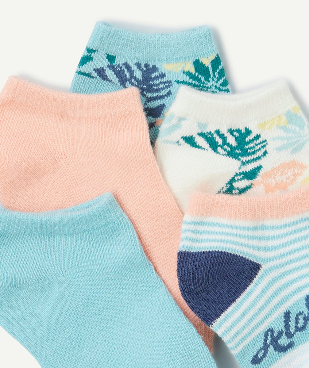 lot de 5 paires de socquettes garçon vert blanc et orange thème aloha