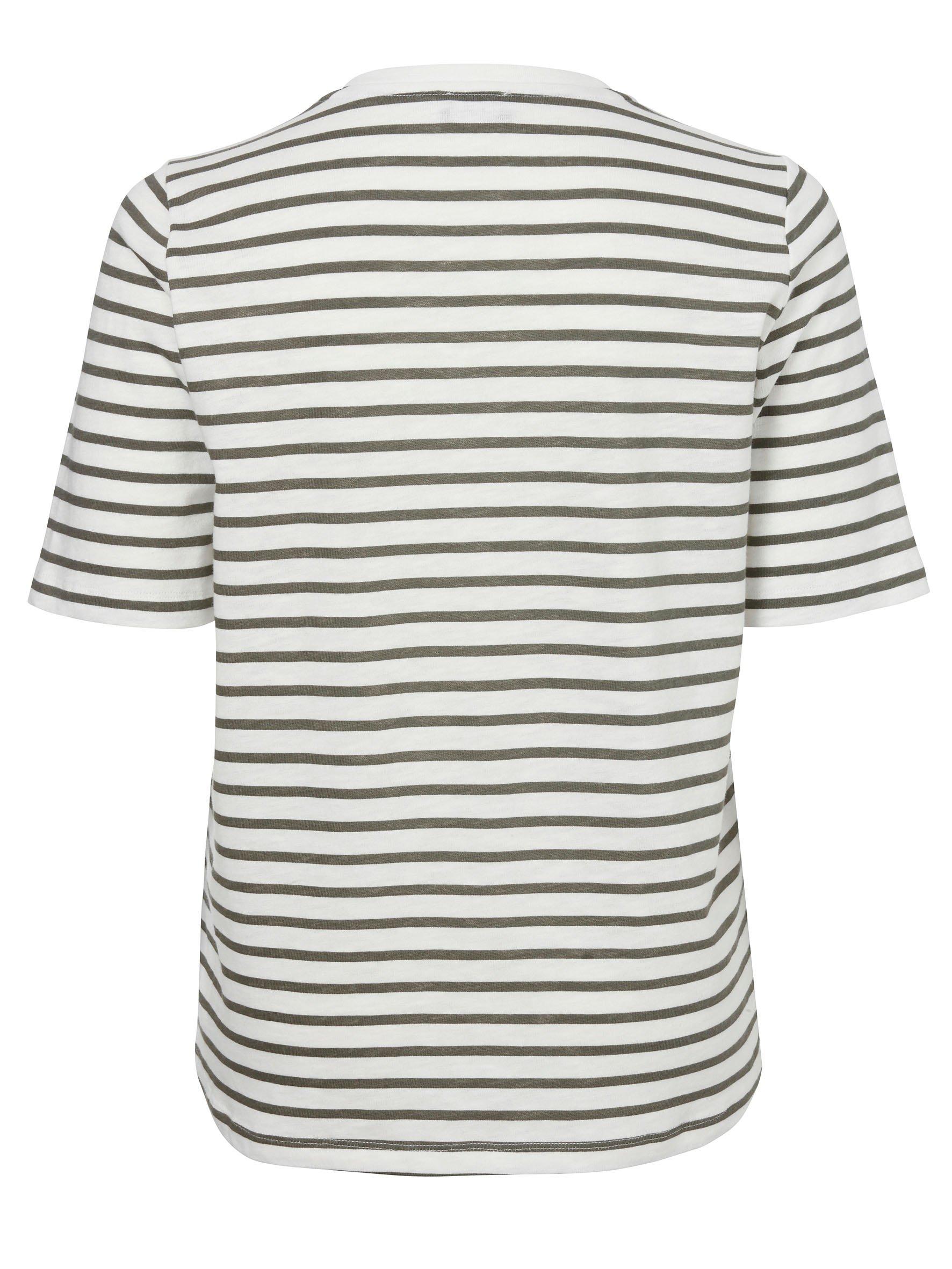 Gestreiftes T-Shirt mit Frontdruck und Glitzerdetails