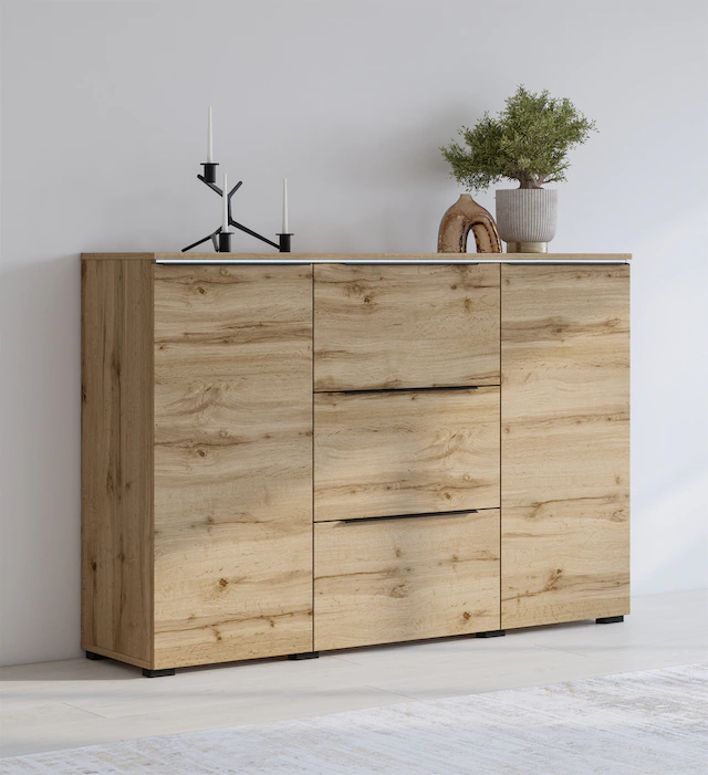 INOSIGN Sideboard »Tana, Breite 132 cm, moderne Kommode 3 SK ,2 Trg« Schubladenschrank,Anrichte mit viel Stauraum, Einlegeböden verstellbar