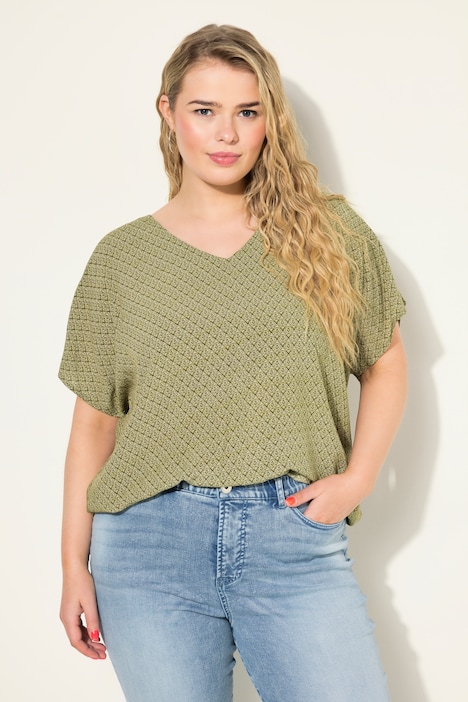 Blusenshirt, oversized, Minimal Print, V-Ausschnitt