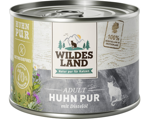WILDES LAND Kip PURE natvoer voor katten met distelolie en waardevolle superfoods, graanvrij, glutenvrij, 200 g