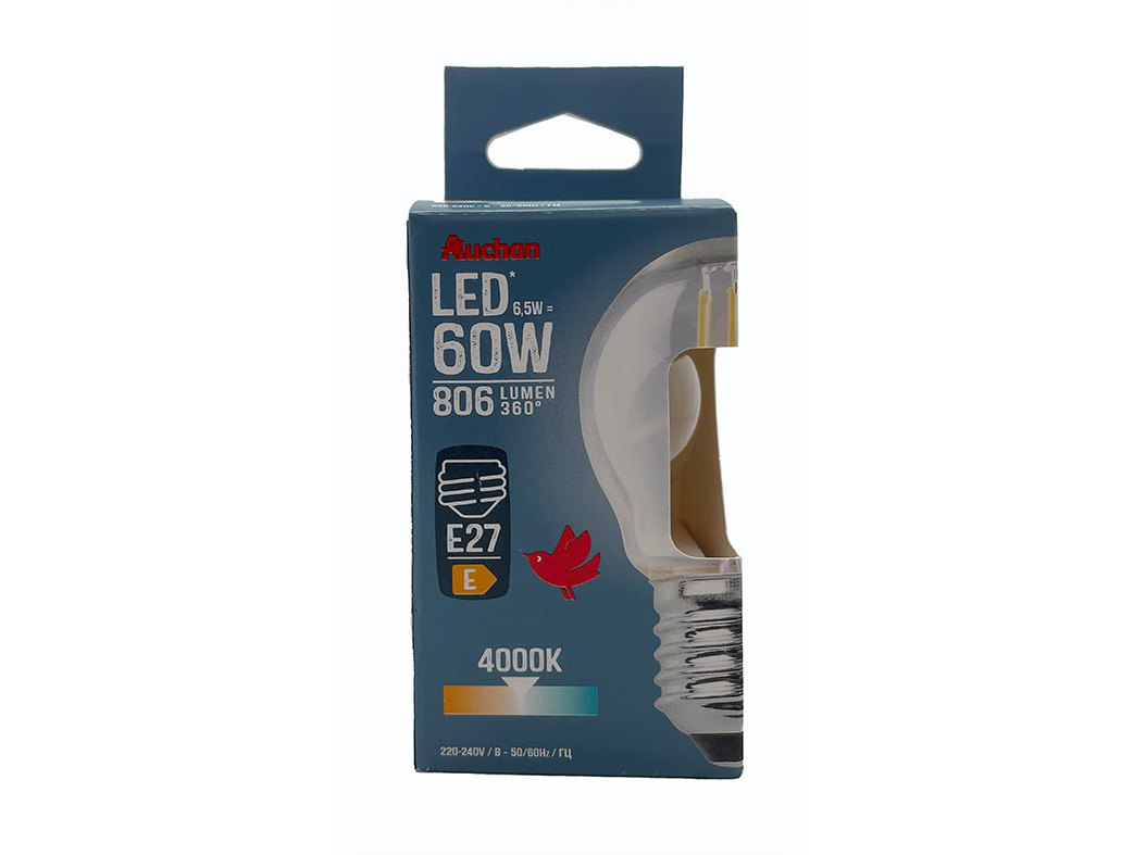 LÂMPADA LED ESFÉRICA AUCHAN E27 60W LUZ BRANCA CLARA